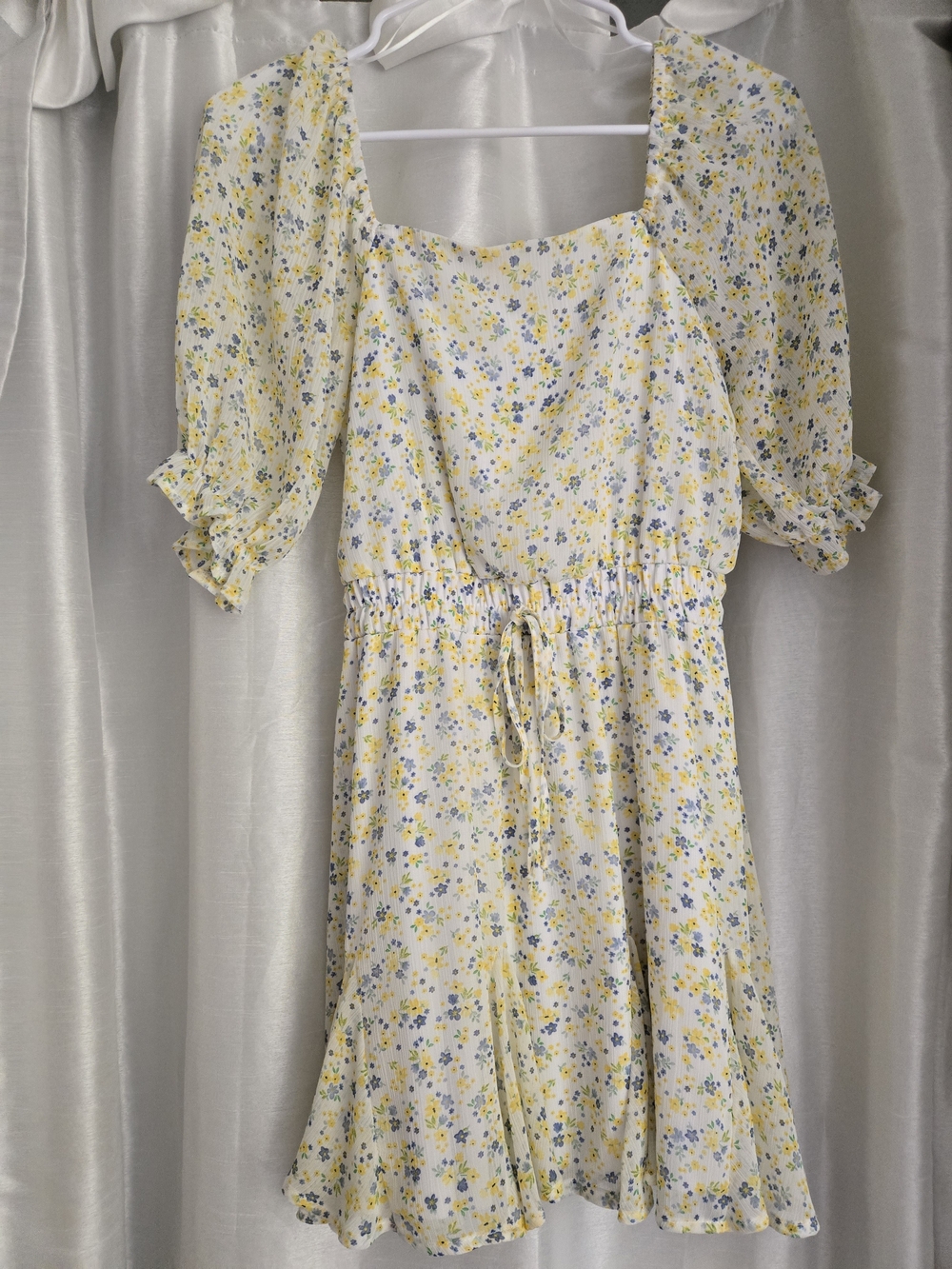 Mi Ami Yellow Floral Square-Neck Mini Dress